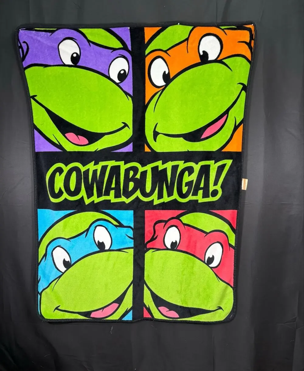 Vintage Nickelodeon Teenage Mutant Ninja Turtle Soft Throw Blanket Cowabunga